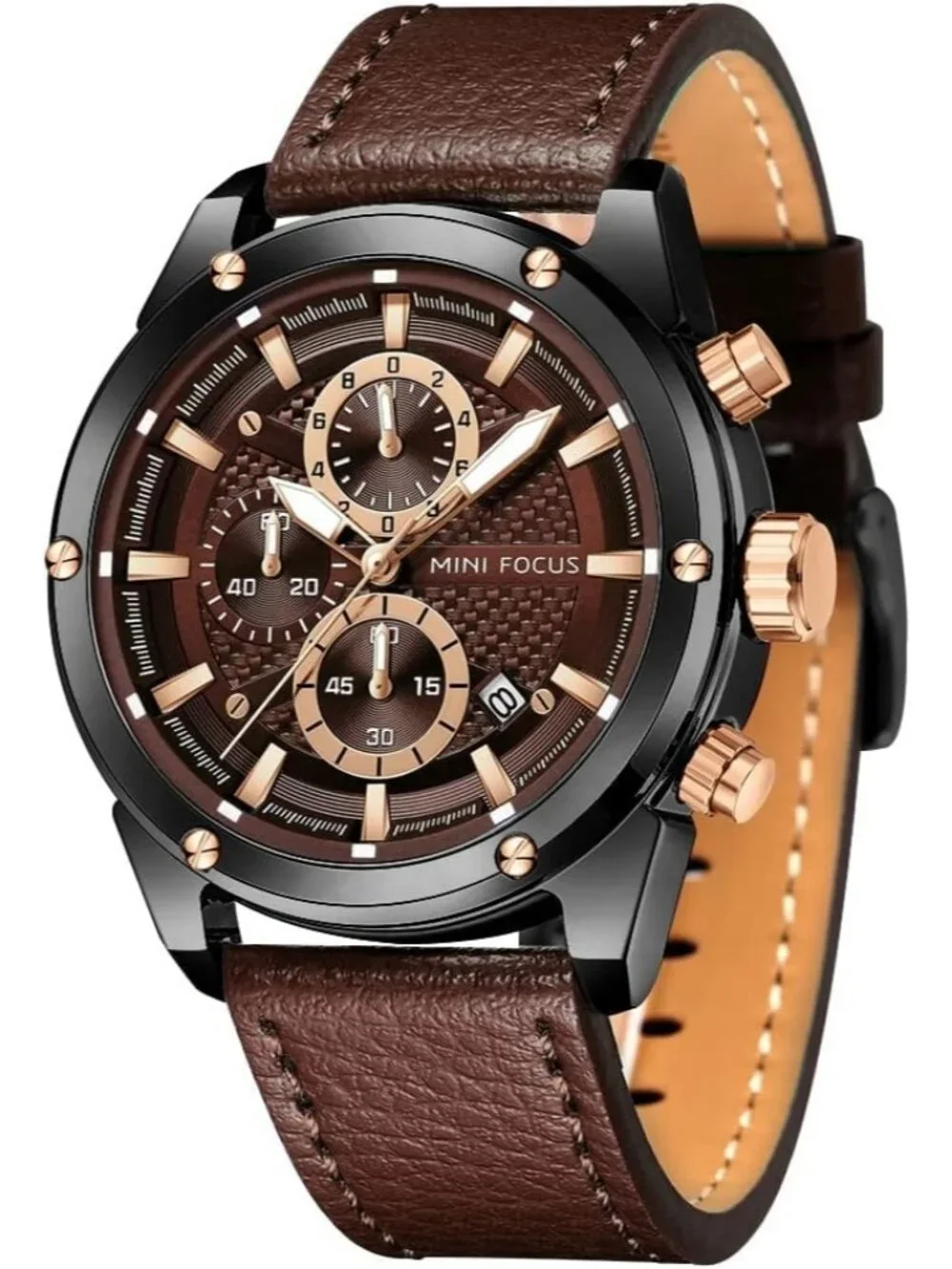Men's Brown Chronograph Waterproof Sport Military Analog Quartz Wrist Watch